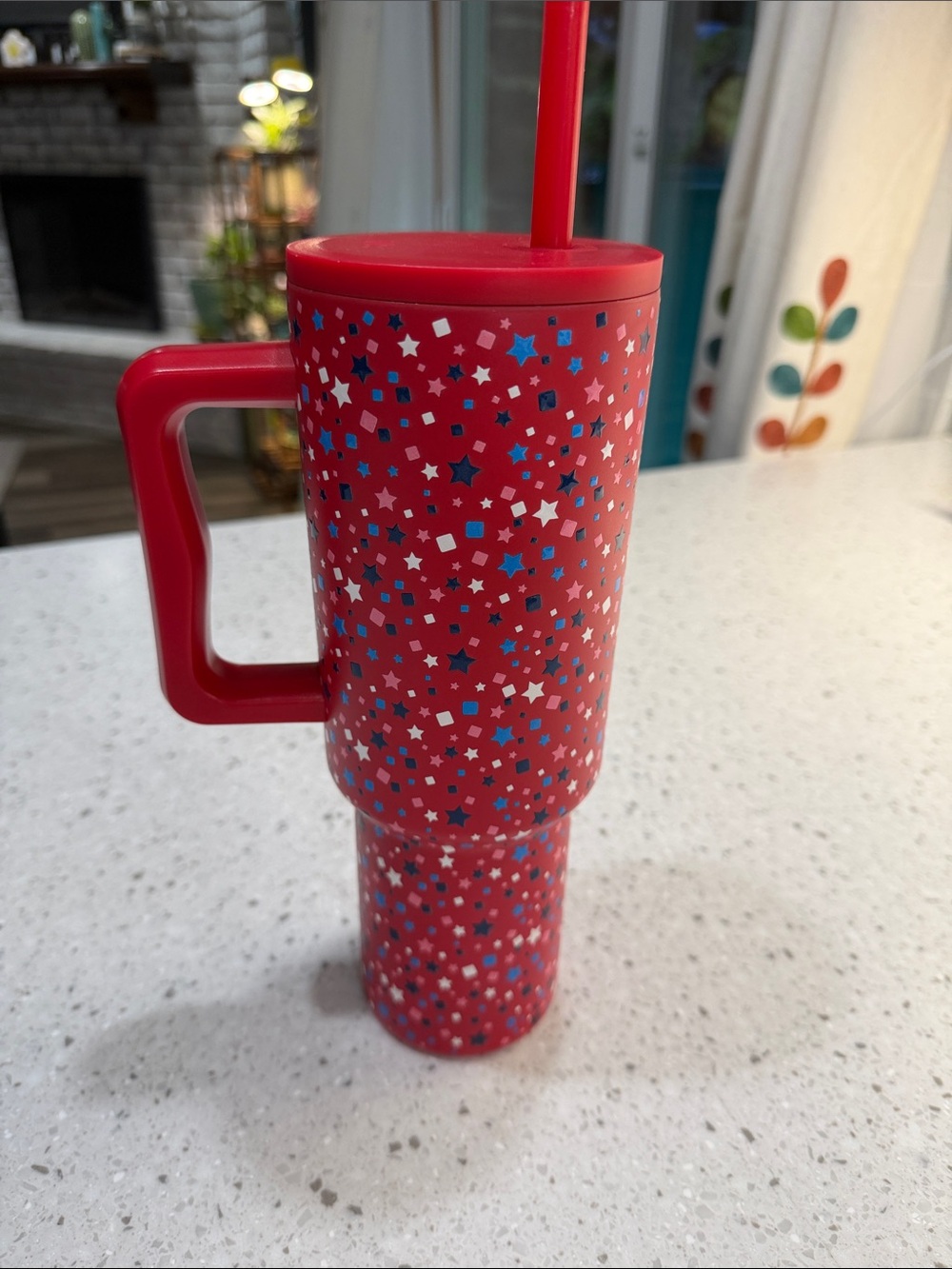 Simple Modern Red Star Confetti Insulated Travel Tumbler with Handle and Straw